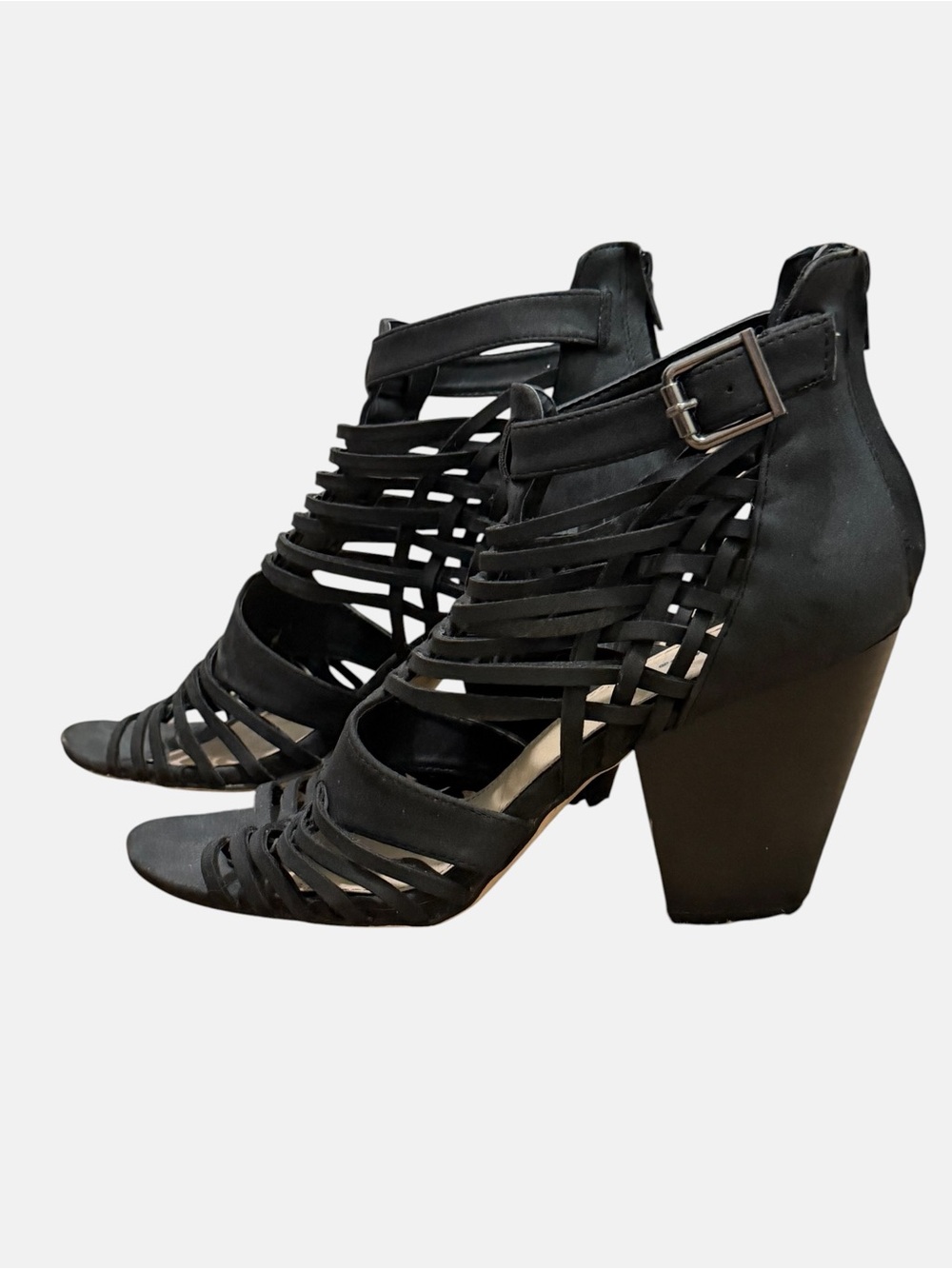JustFab Black Strappy Cage Block Heels - Picture 5 of 9